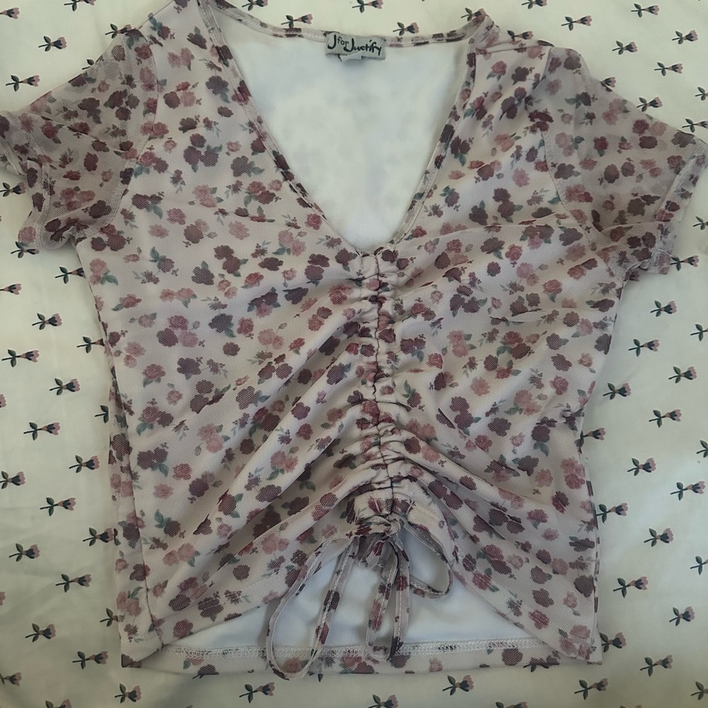 Floral Ruched V-Neck Top